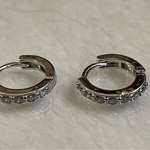 925 Sterling Silver Small Round Crystal Earrings